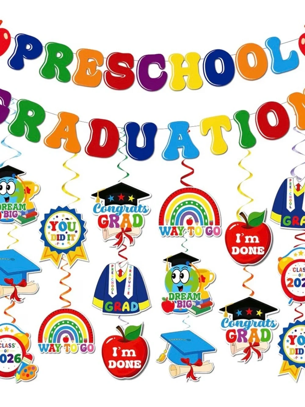 Colorful Preschool Graduation Party Swirl Decorations - Multicolor